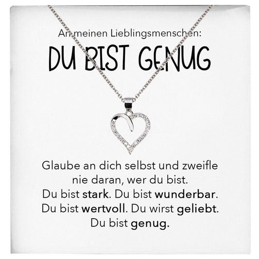 22Feels® Du Bist Genug Freundschaftkette Beste Freundin Geschenk Silber 925/000 Schmuck Frauen Collier Herz Anhaenger mit Karte Mädchen Damen Geburtstag Bestie BFF-Schmuck mit Botschaftskarte - Herz21-22Feels