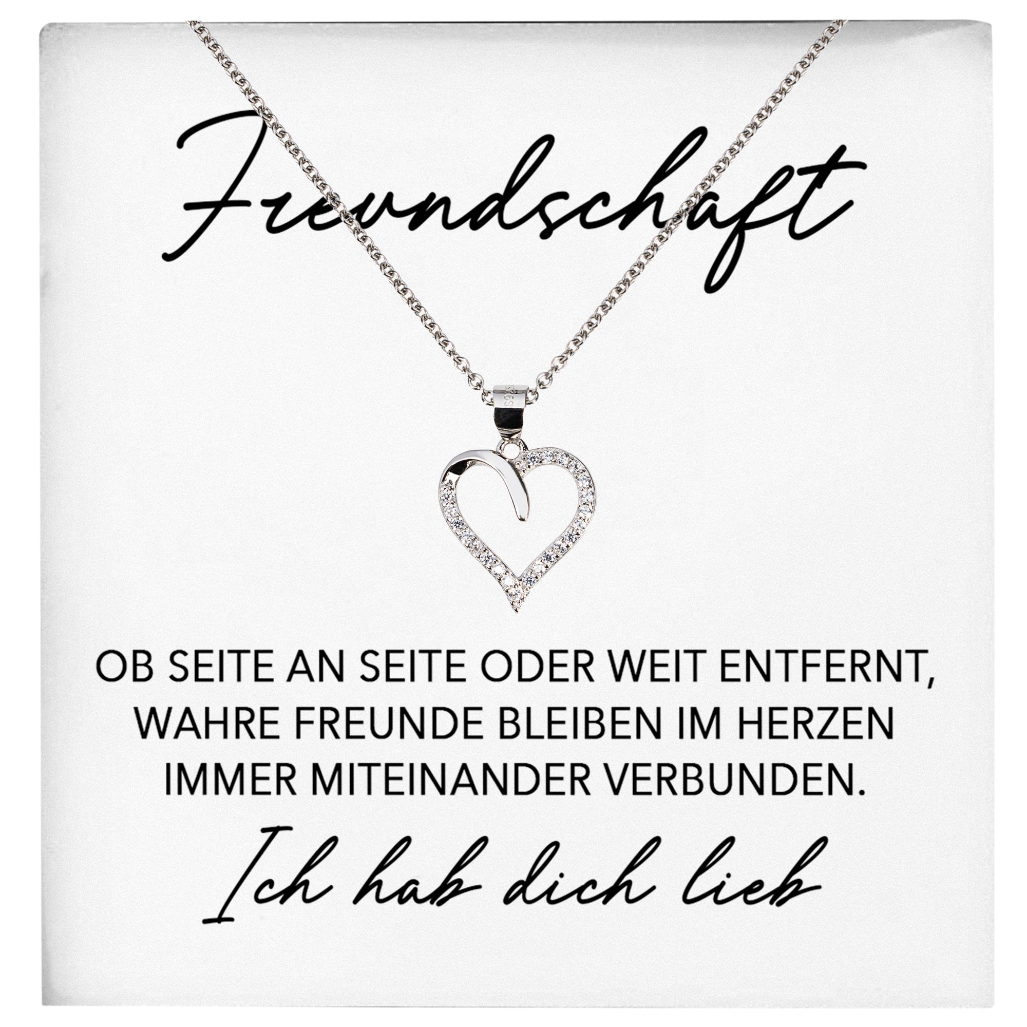 22Feels® Freundschaftkette Beste Freundin Geschenk Silber 925/000 Schmuck Frauen Collier Herz Anhaenger mit Karte Mädchen Damen Geburtstag Bestie BFF-Schmuck mit Botschaftskarte - Herz21-22Feels