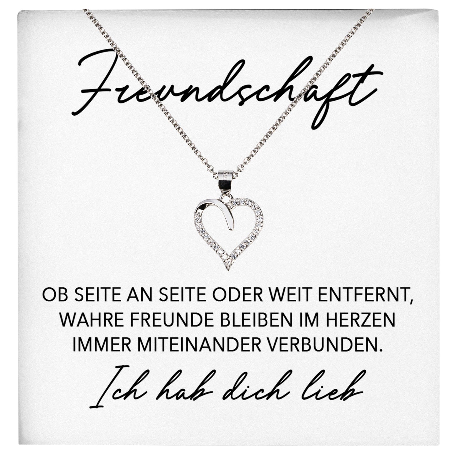 22Feels® Freundschaftkette Beste Freundin Geschenk Silber 925/000 Schmuck Frauen Collier Herz Anhaenger mit Karte Mädchen Damen Geburtstag Bestie BFF-Schmuck mit Botschaftskarte - Herz21-22Feels