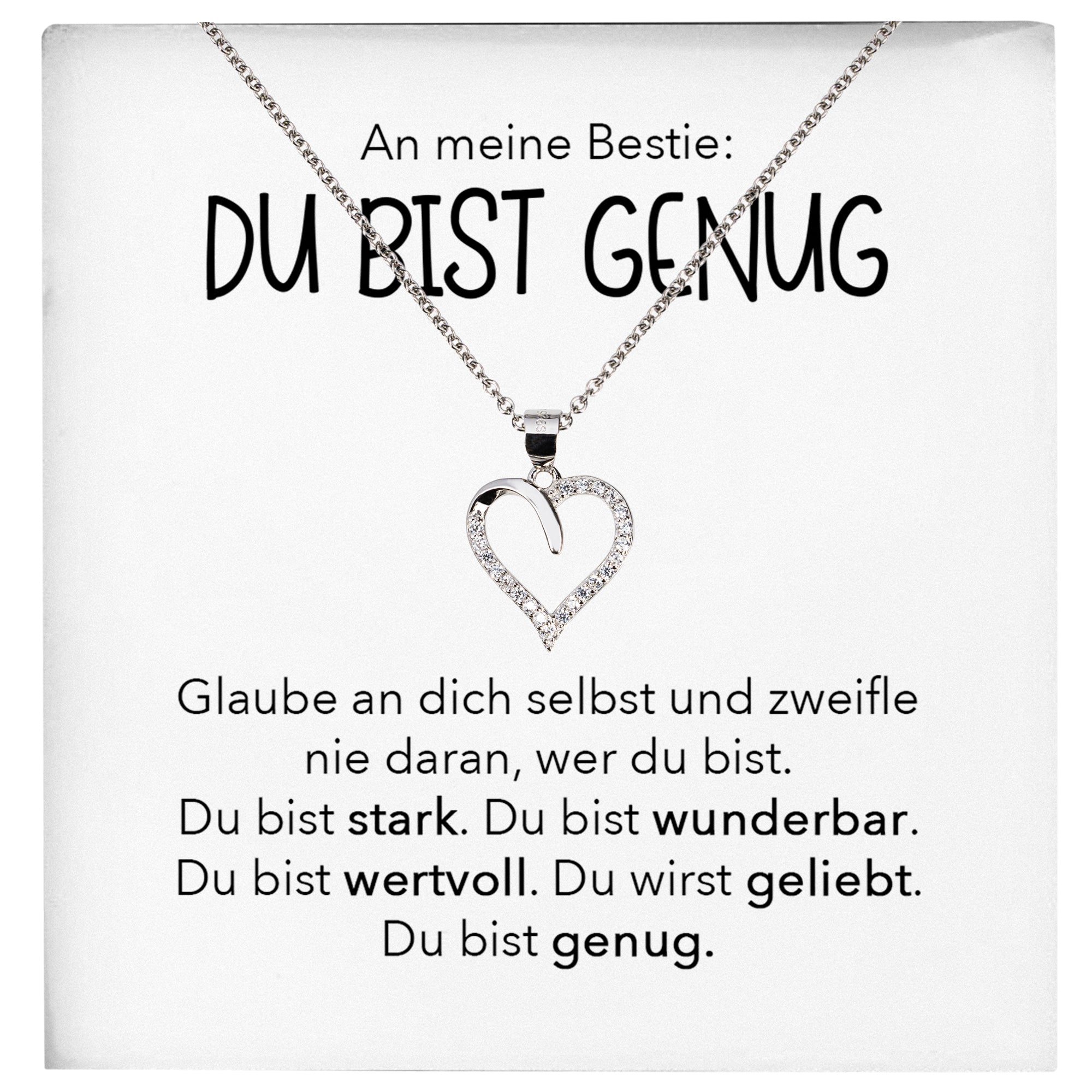 22Feels® Bestie Du Bist Genug Beste Freundin Geschenk Silber 925/000 Schmuck Frauen Collier Herz Freundschaftskette mit Karte Mädchen Damen Geburtstag Bestie BFF-Schmuck mit Botschaftskarte - Herz21-22Feels