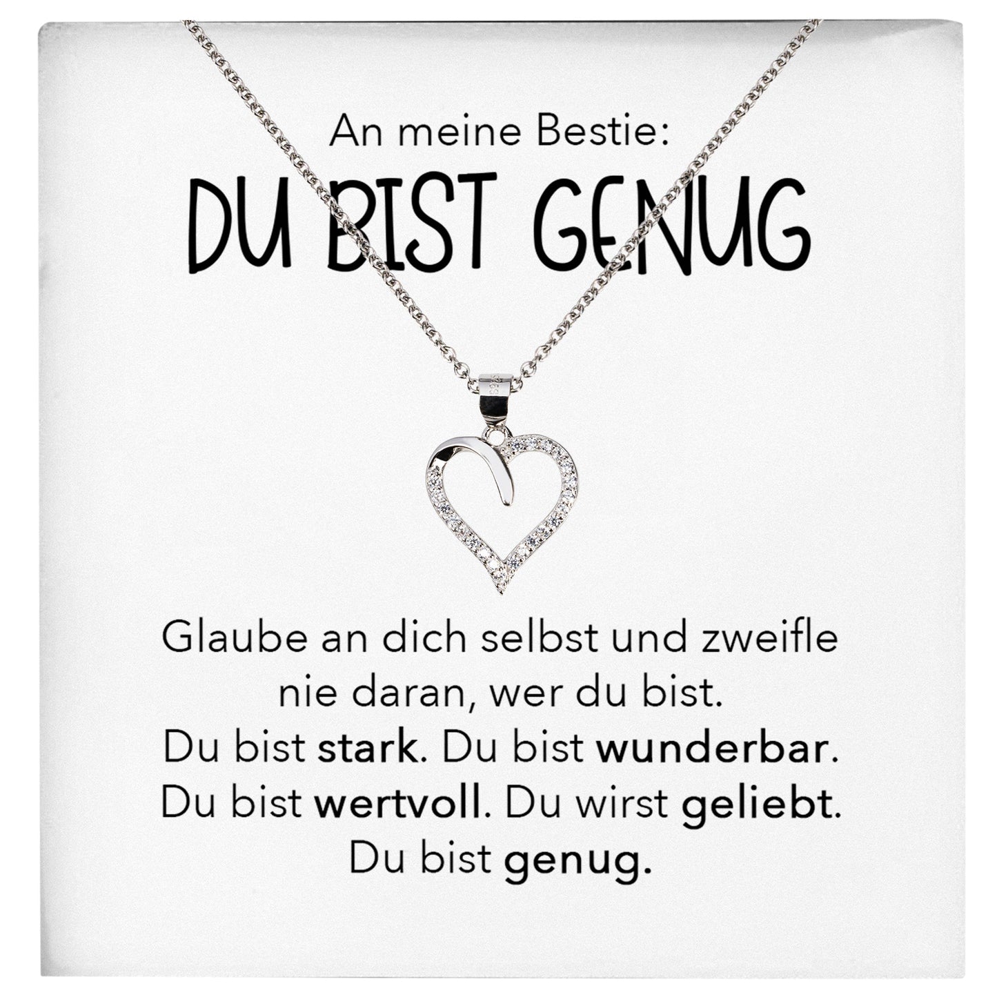 22Feels® Bestie Du Bist Genug Beste Freundin Geschenk Silber 925/000 Schmuck Frauen Collier Herz Freundschaftskette mit Karte Mädchen Damen Geburtstag Bestie BFF-Schmuck mit Botschaftskarte - Herz21-22Feels