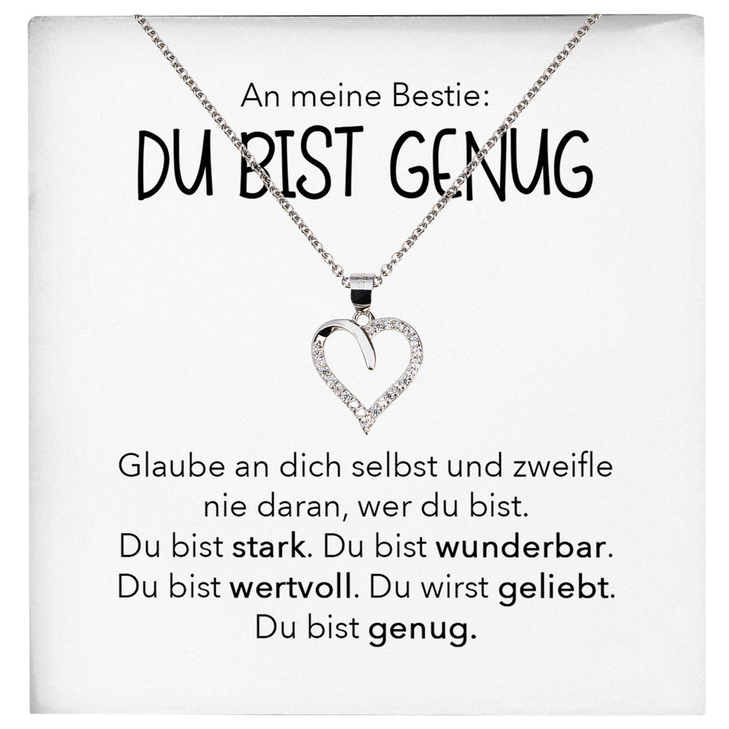 22Feels® Bestie Du Bist Genug Beste Freundin Geschenk Silber 925/000 Schmuck Frauen Collier Herz Freundschaftskette mit Karte Mädchen Damen Geburtstag Bestie BFF-Schmuck mit Botschaftskarte - Herz21-22Feels