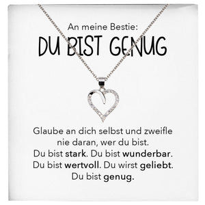 22Feels® Bestie Du Bist Genug Beste Freundin Geschenk Silber 925/000 Schmuck Frauen Collier Herz Freundschaftskette mit Karte Mädchen Damen Geburtstag Bestie BFF-Schmuck mit Botschaftskarte - Herz21-22Feels