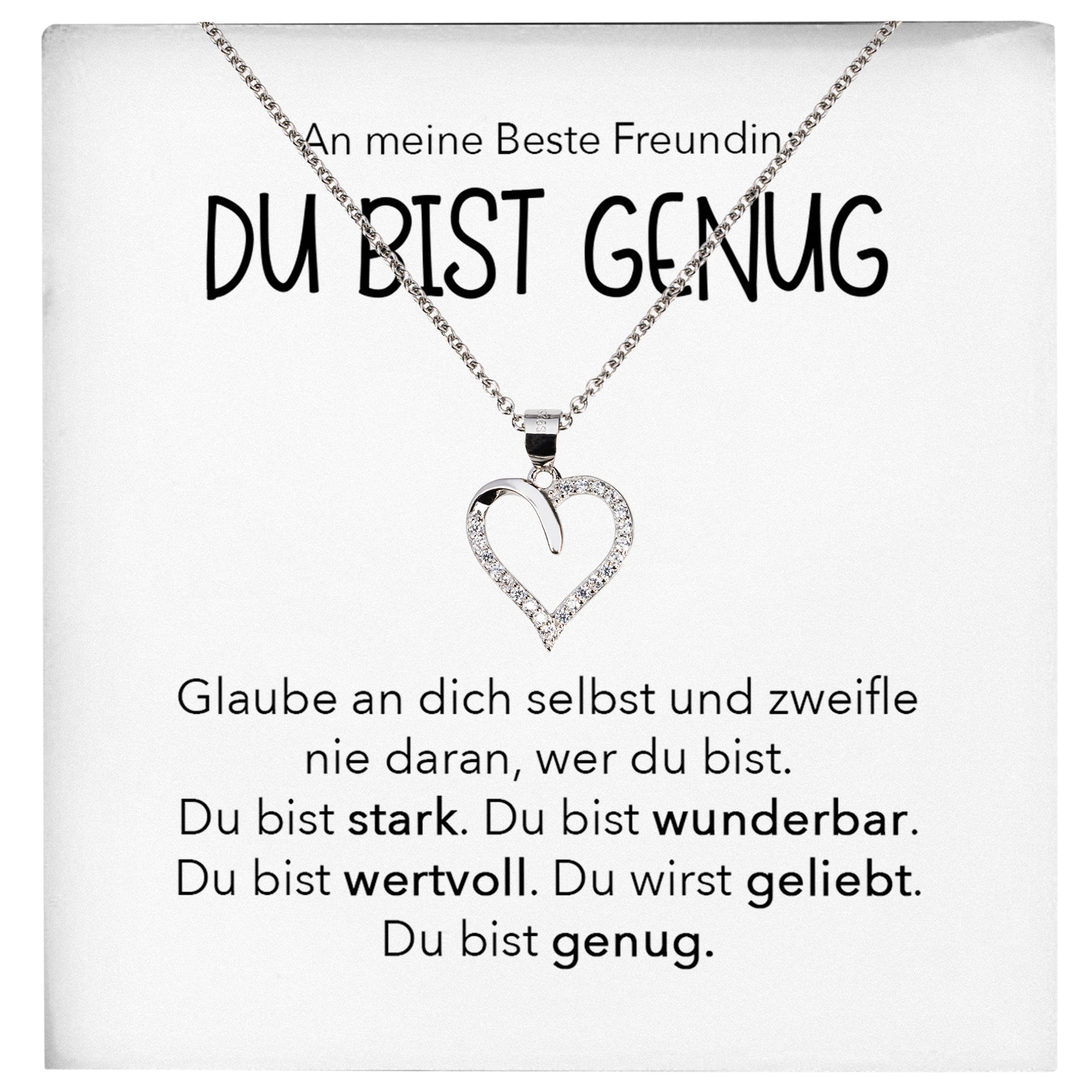 22Feels® Freundschaftkette Beste Freundin Geschenk Silber 925/000 Schmuck Frauen Collier Herz Anhaenger mit Karte Mädchen Damen Geburtstag Bestie BFF-Schmuck mit Botschaftskarte - Herz21-22Feels