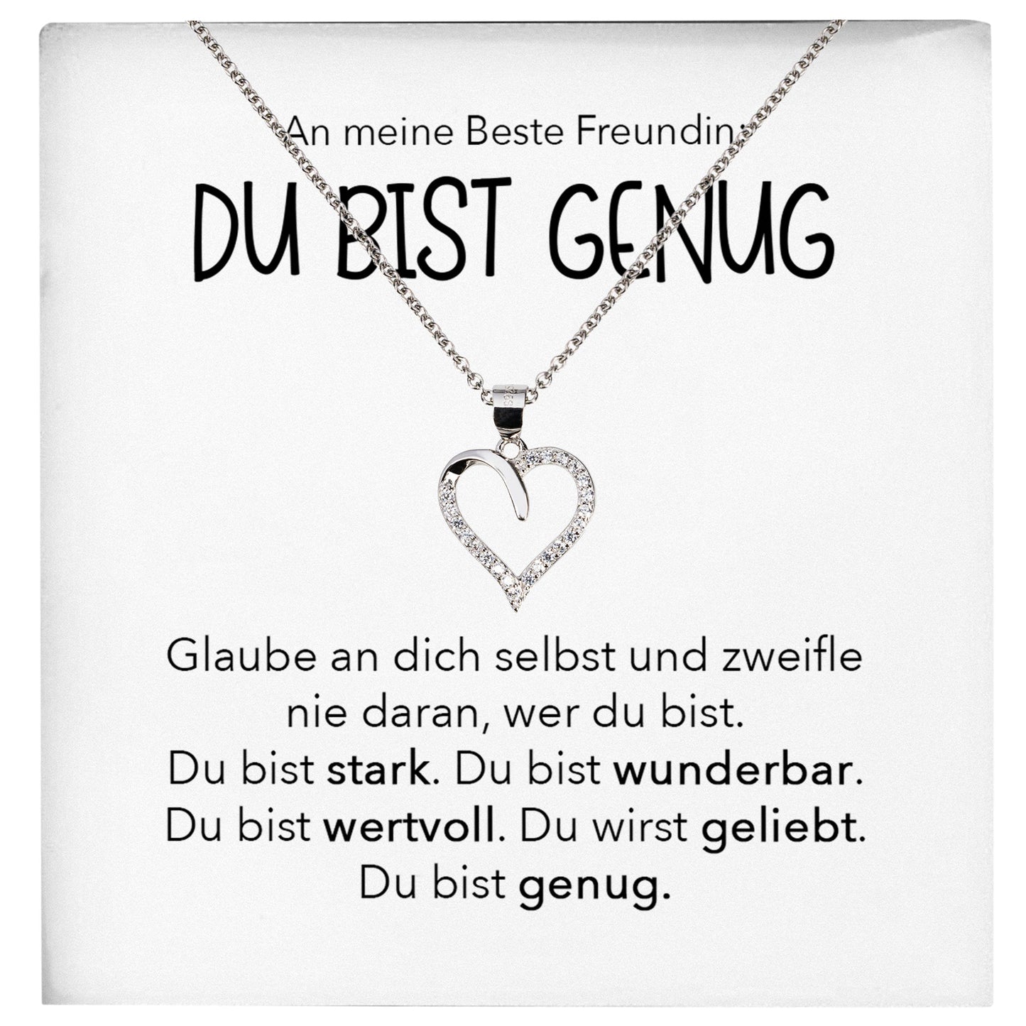 22Feels® Freundschaftkette Beste Freundin Geschenk Silber 925/000 Schmuck Frauen Collier Herz Anhaenger mit Karte Mädchen Damen Geburtstag Bestie BFF-Schmuck mit Botschaftskarte - Herz21-22Feels