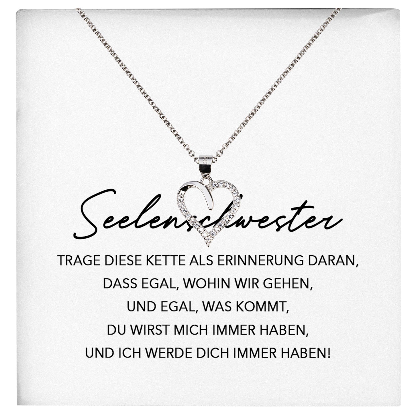 22Feels® Seelenschwester Beste Freundin Geschenk Silber 925/000 Schmuck Frauen Collier Herz Anhaenger mit Karte Mädchen Damen Geburtstag Bestie BFF-Schmuck mit Botschaftskarte - Herz21-22Feels