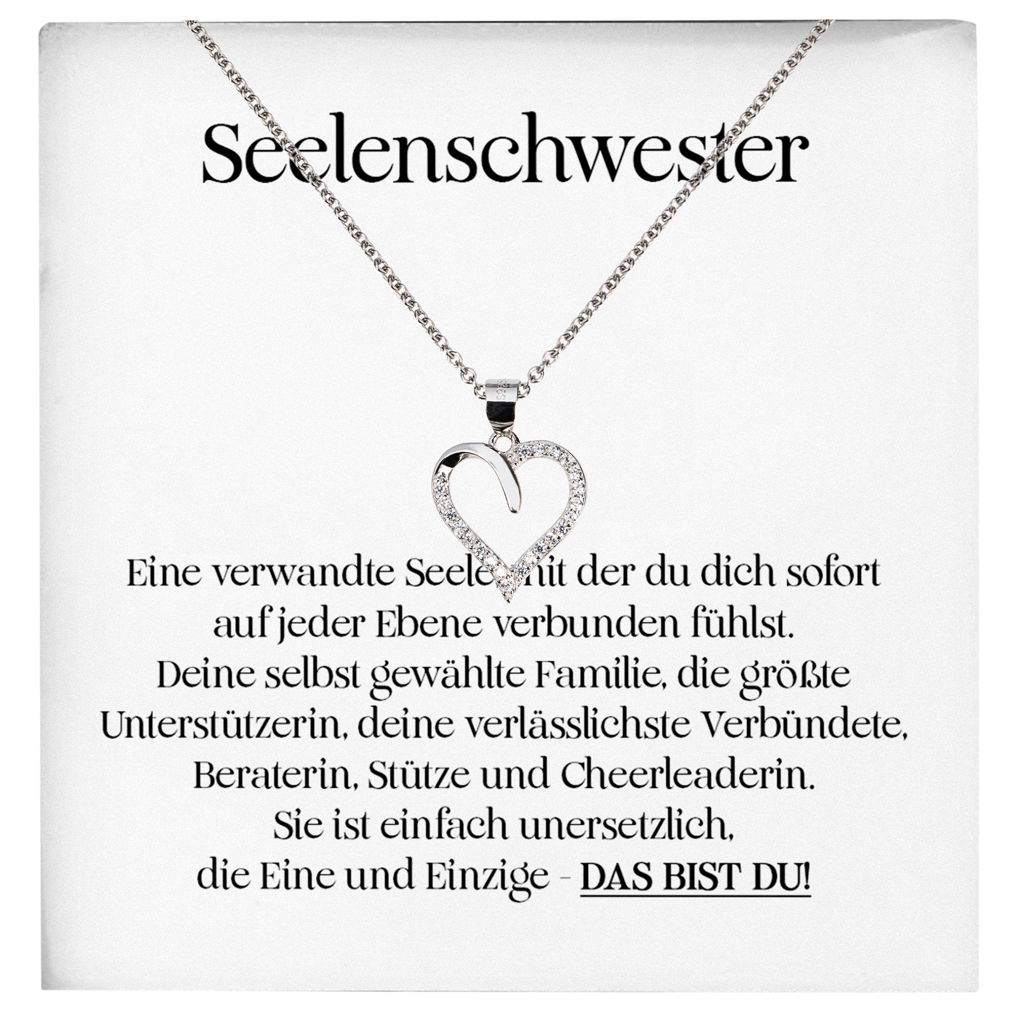 22Feels® Seelenschwester Beste Freundin Geschenk Silber 925/000 Schmuck Frauen Collier Herz Anhaenger mit Karte Mädchen Damen Geburtstag Bestie BFF-Schmuck mit Botschaftskarte - Herz21-22Feels