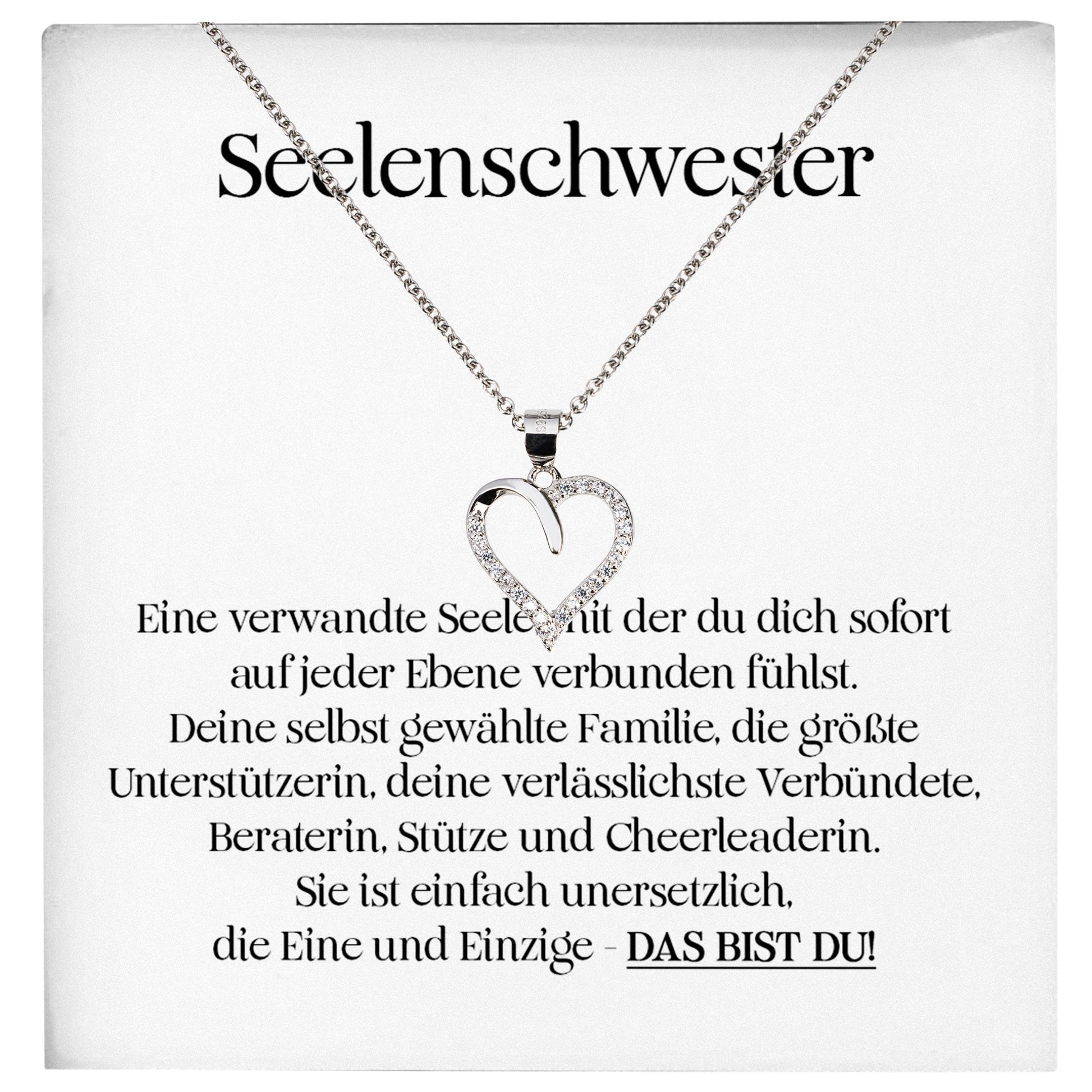 22Feels® Seelenschwester Beste Freundin Geschenk Silber 925/000 Schmuck Frauen Collier Herz Anhaenger mit Karte Mädchen Damen Geburtstag Bestie BFF-Schmuck mit Botschaftskarte - Herz21-22Feels