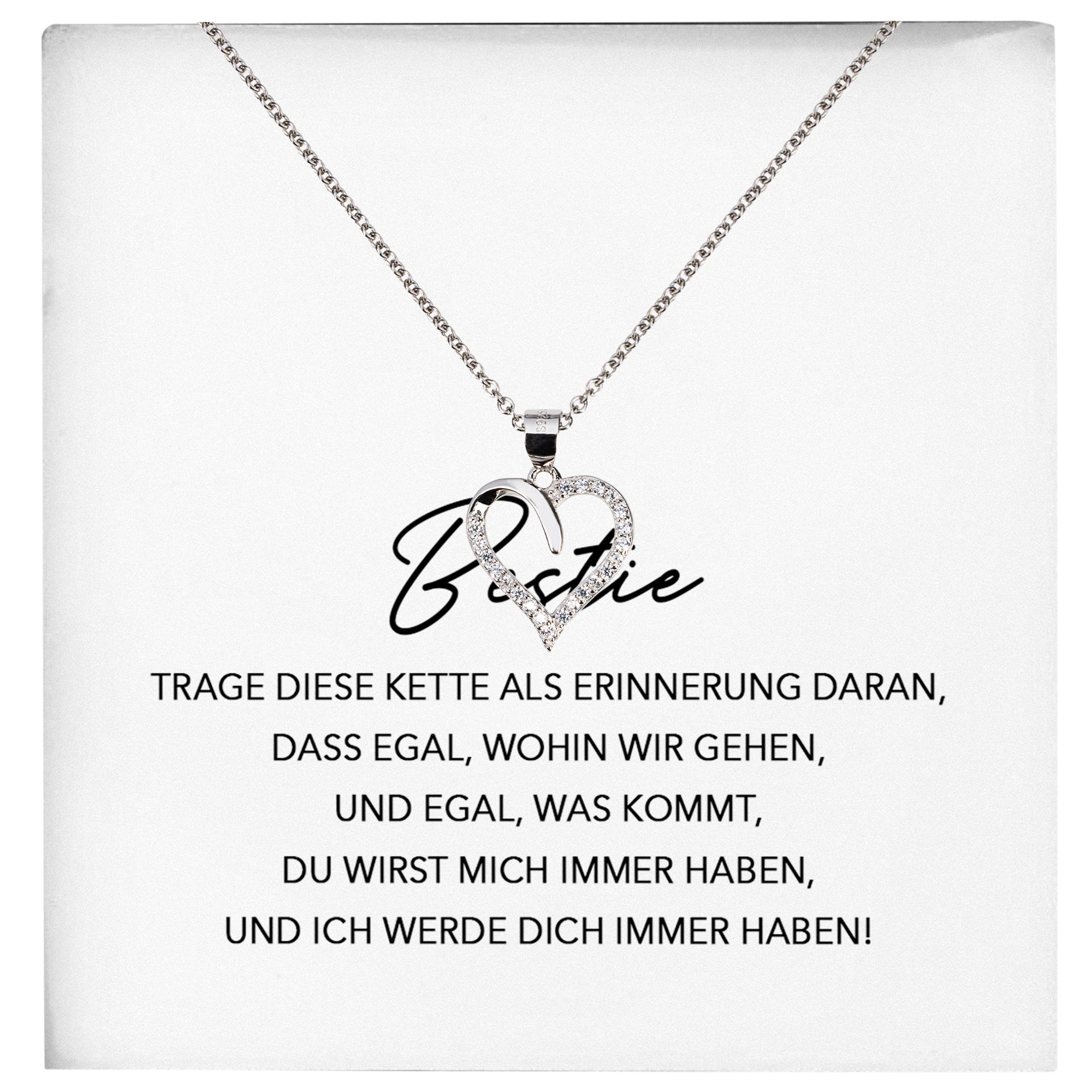 22Feels® Bestie Freundschaftkette Beste Freundin Geschenk Silber 925/000 Schmuck Frauen Collier Herz Anhaenger mit Karte Mädchen Damen Geburtstag BFF-Schmuck mit Botschaftskarte - Herz21-22Feels