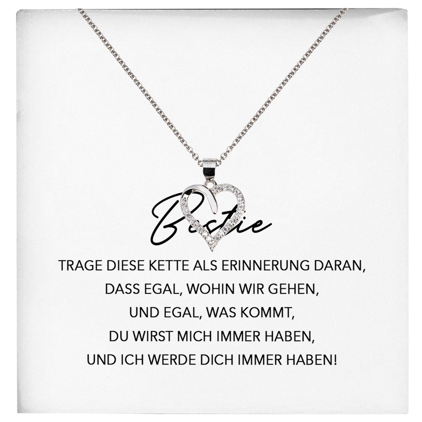 22Feels® Bestie Freundschaftkette Beste Freundin Geschenk Silber 925/000 Schmuck Frauen Collier Herz Anhaenger mit Karte Mädchen Damen Geburtstag BFF-Schmuck mit Botschaftskarte - Herz21-22Feels
