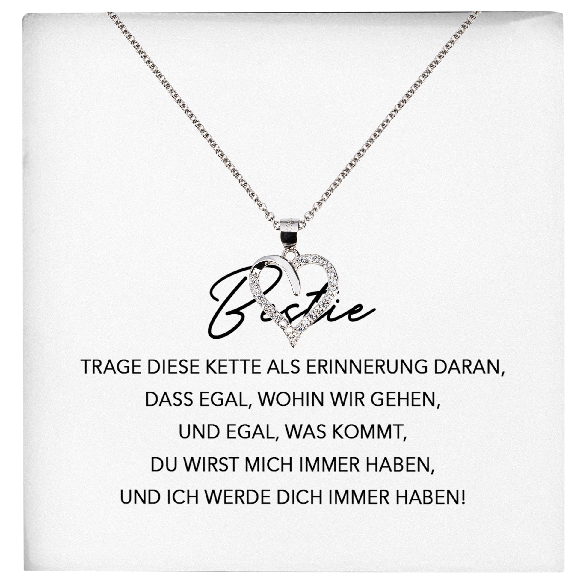 22Feels® Bestie Freundschaftkette Beste Freundin Geschenk Silber 925/000 Schmuck Frauen Collier Herz Anhaenger mit Karte Mädchen Damen Geburtstag BFF-Schmuck mit Botschaftskarte - Herz21-22Feels