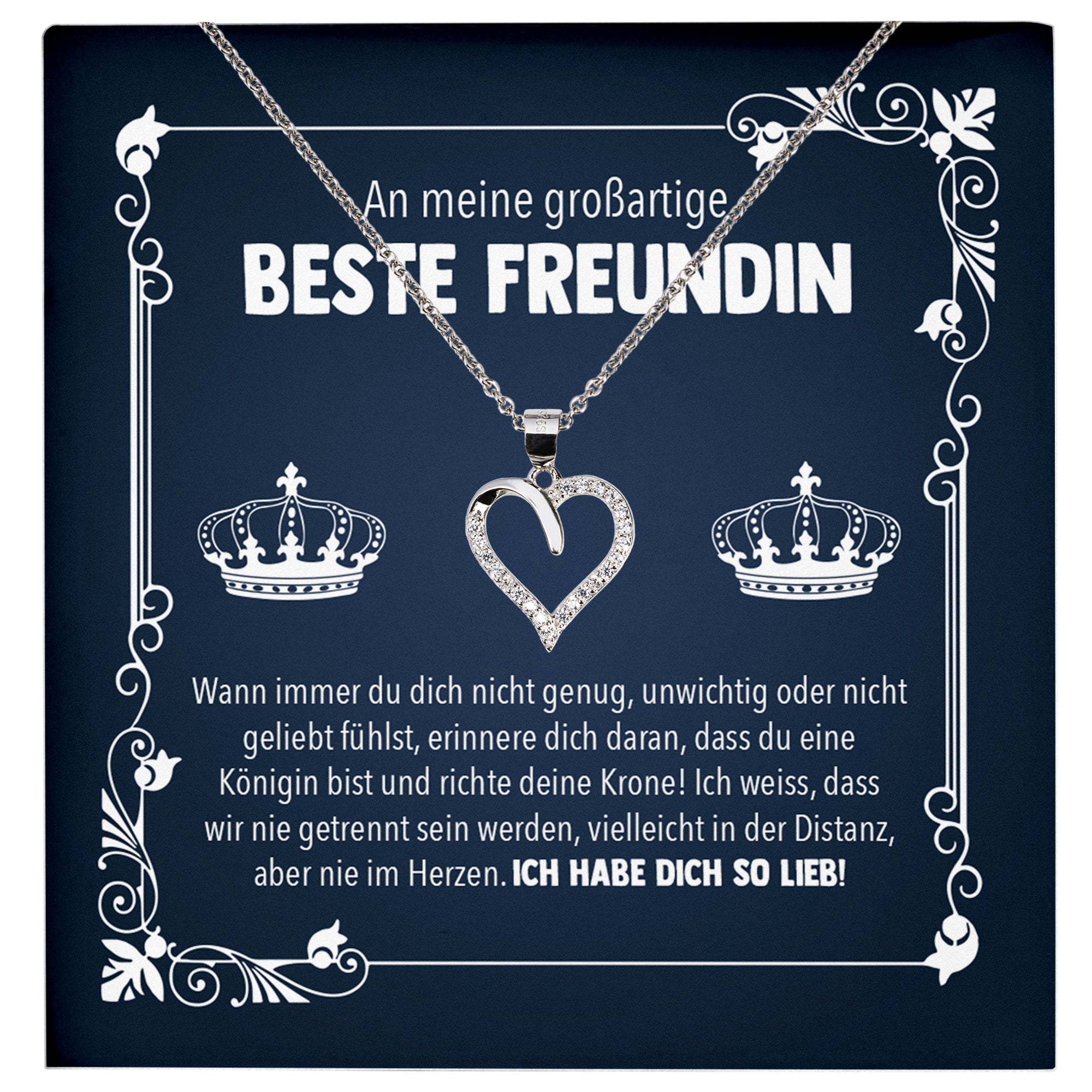 22Feels® Königin Freundschaftkette Beste Freundin Geschenk Silber 925/000 Schmuck Frauen Collier Herz Anhaenger mit Karte Mädchen Damen Geburtstag Bestie BFF-Schmuck mit Botschaftskarte - Herz21-22Feels