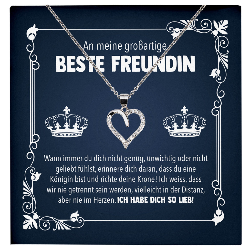22Feels® Königin Freundschaftkette Beste Freundin Geschenk Silber 925/000 Schmuck Frauen Collier Herz Anhaenger mit Karte Mädchen Damen Geburtstag Bestie BFF-Schmuck mit Botschaftskarte - Herz21-22Feels