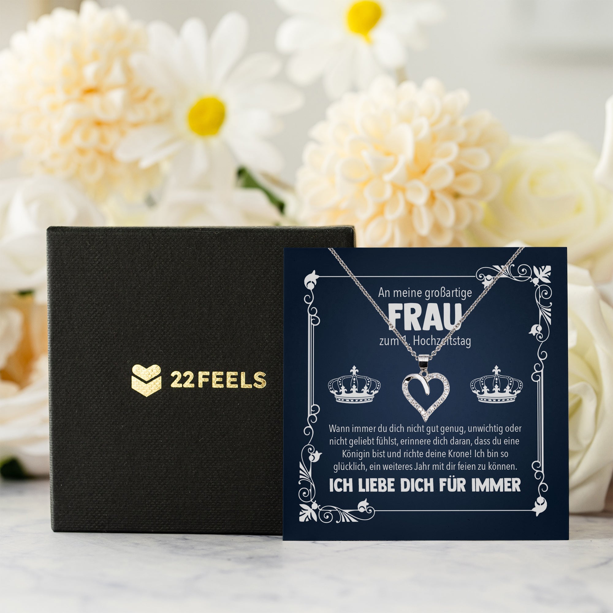 22Feels® Ehefrau Hochzeitstag Geschenk Königin Ich Liebe Dich Frauen Schmuck Silber 925/000 Herz Halskette Damen Collier mit 23 Zirkonia Steinen-Schmuck mit Botschaftskarte - Herz21-22Feels
