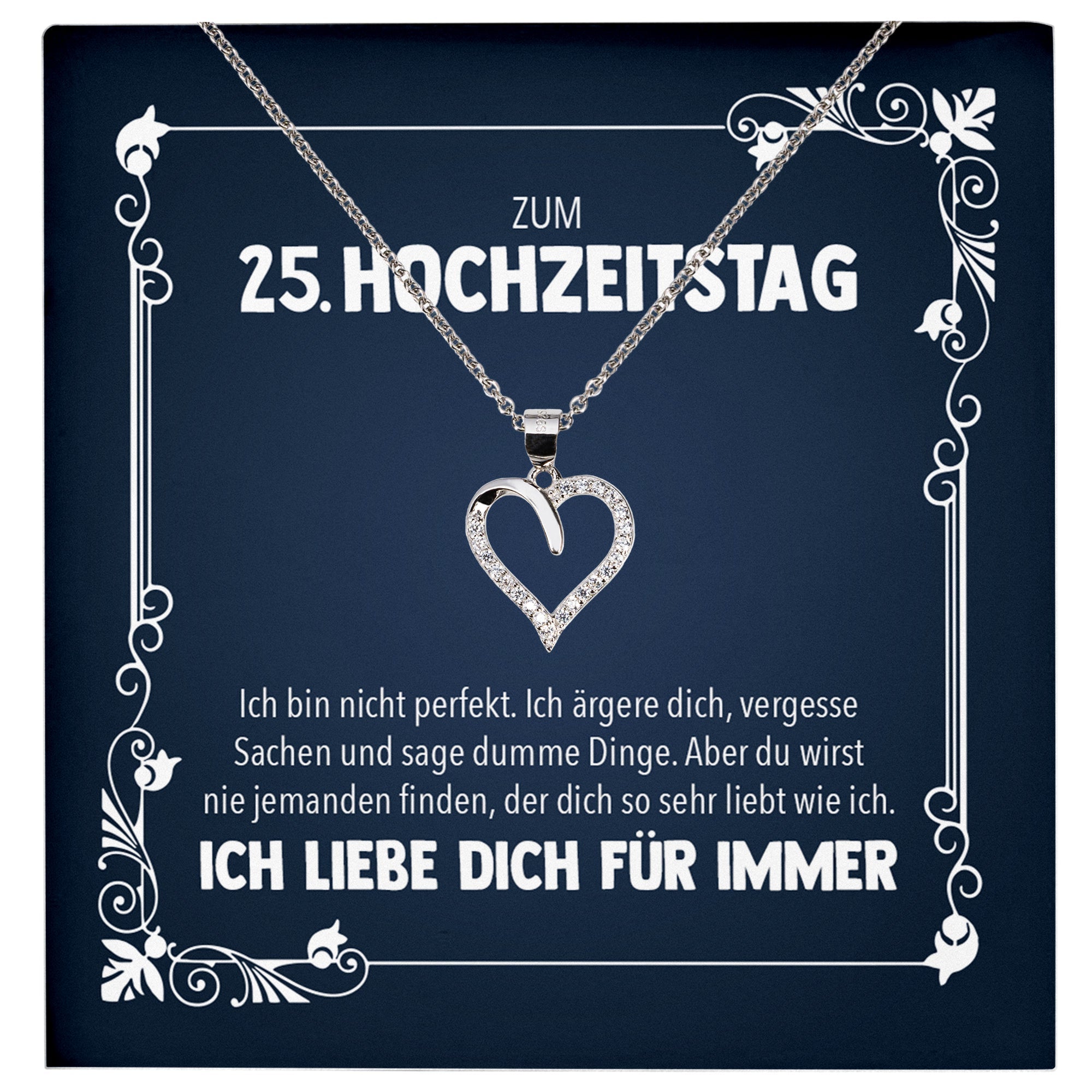 22Feels® Ehefrau zum Hochzeitstag Geschenk Ich Liebe Dich Frauen Schmuck Silber 925/000 Herz Halskette Damen Collier mit 23 Zirkonia Steinen-Schmuck mit Botschaftskarte - Herz21-22Feels
