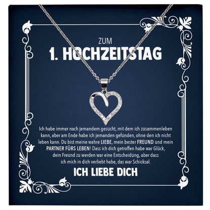 22Feels® Ehefrau Hochzeitstag Geschenk Ich Liebe Dich Frauen Schmuck Silber 925/000 Herz Halskette Damen Collier mit 23 Zirkonia Steinen-Schmuck mit Botschaftskarte - Herz21-22Feels