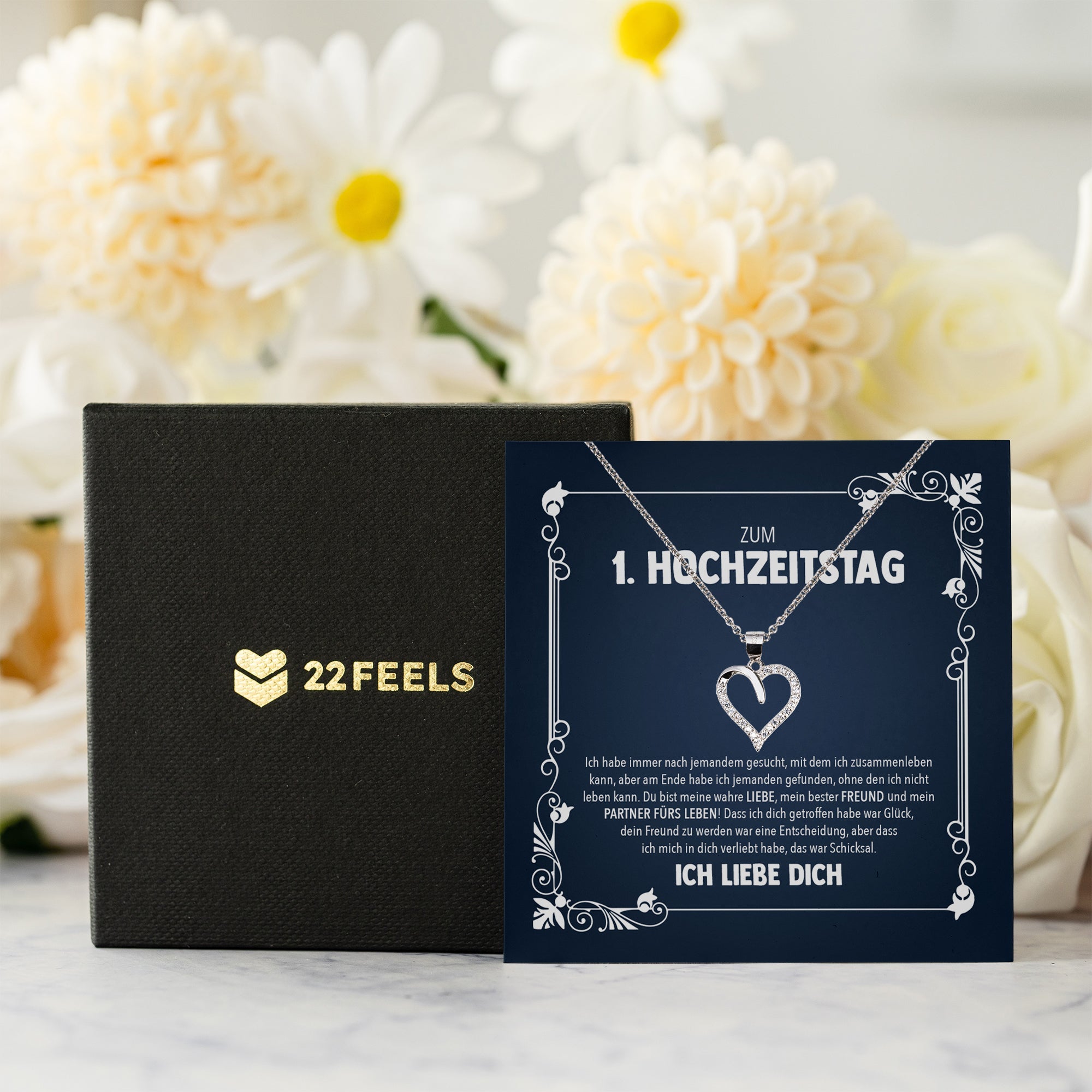 22Feels® Ehefrau Hochzeitstag Geschenk Ich Liebe Dich Frauen Schmuck Silber 925/000 Herz Halskette Damen Collier mit 23 Zirkonia Steinen-Schmuck mit Botschaftskarte - Herz21-22Feels