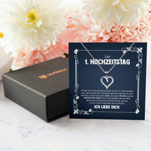 22Feels® Ehefrau Hochzeitstag Geschenk Ich Liebe Dich Frauen Schmuck Silber 925/000 Herz Halskette Damen Collier mit 23 Zirkonia Steinen-Schmuck mit Botschaftskarte - Herz21-22Feels