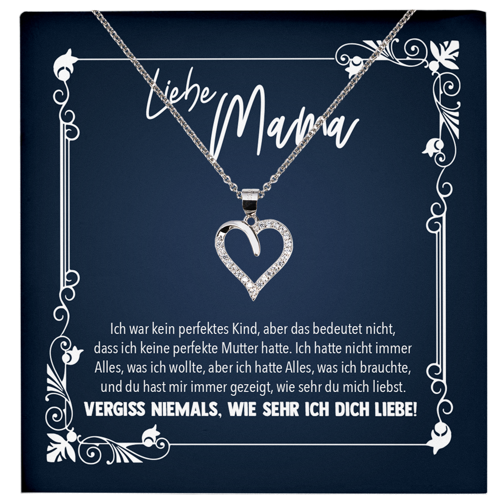 22Feels® Liebe Mama Geschenk zum Muttertag, Geburtstag und co. - Echt Silber 925/000 Schmuckset: Herz Halskette mit Botschaftskarte-Schmuck mit Botschaftskarte - Herz21-22Feels