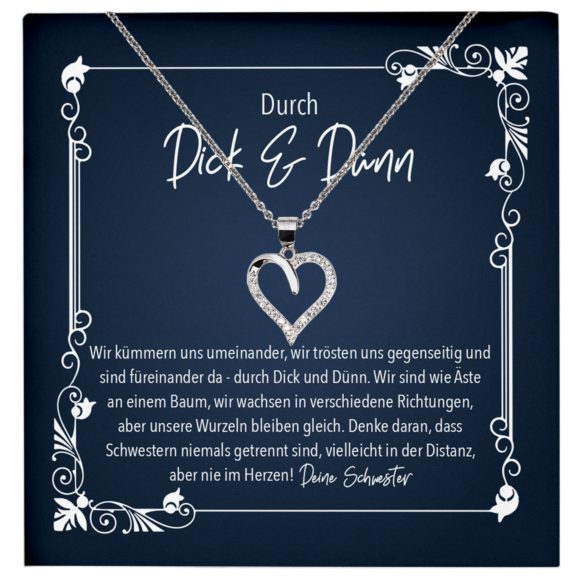 22Feels® Schwester Geschenk - Echt Silber 925/000 Schmuckset: Herz Halskette mit Botschaftskarte-Schmuck mit Botschaftskarte - Herz21-22Feels