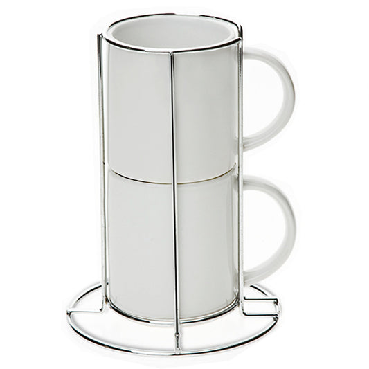 Ab 7,99/Stk Stapelbare Sublimationstassen (2er-Set) mit Metallgestell, Weiß je 235ml (8oz), Keramik Subli-Beschichtung Blanko Sublimation Werbegeschenk Paar Tassen-Sublimationsrohlinge und Kreativbedarf-22Feels