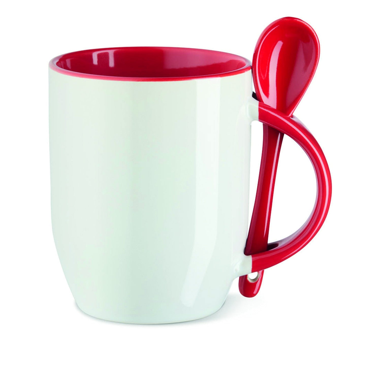 Ab 4,99/Stk Sublimationstasse mit Löffel, Weiss-Rot, 350ml (12oz), Spülmaschinenfest, Sublimation Blanko Werbegeschenk Tasse Orca-Beschichtung-Sublimationsrohlinge und Kreativbedarf-22Feels