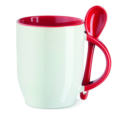 Ab 4,99/Stk Sublimationstasse mit Löffel, Weiss-Rot, 350ml (12oz), Spülmaschinenfest, Sublimation Blanko Werbegeschenk Tasse Orca-Beschichtung-Sublimationsrohlinge und Kreativbedarf-22Feels