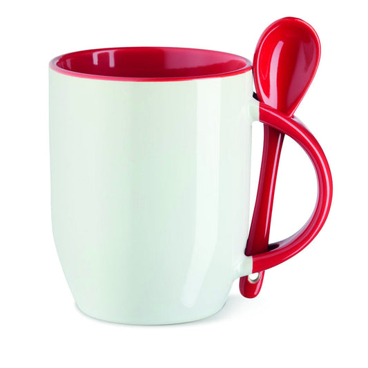 Ab 4,99/Stk Sublimationstasse mit Löffel, Weiss-Rot, 350ml (12oz), Spülmaschinenfest, Sublimation Blanko Werbegeschenk Tasse Orca-Beschichtung-Sublimationsrohlinge und Kreativbedarf-22Feels