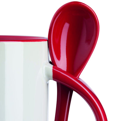 Ab 4,99/Stk Sublimationstasse mit Löffel, Weiss-Rot, 350ml (12oz), Spülmaschinenfest, Sublimation Blanko Werbegeschenk Tasse Orca-Beschichtung-Sublimationsrohlinge und Kreativbedarf-22Feels