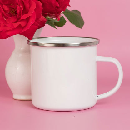 Ab 7,99/Stk Emailletasse Sublimationsrohling Camping Becher Blanko Sublimation Weiss (350ml, 530ml) Silberner Edelstahrand, Picknicks, Werbegeschenk-Sublimationsrohlinge und Kreativbedarf-22Feels