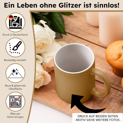 22Feels® Geschenk für Katzenfans - Glitzertasse mit Spruch: Kann Spuren Von Katzenhaaren Enthalten (Gold, 320ml)-Glitzertasse Gold 320ml-22Feels