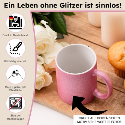 22Feels® Stiefmama Geschenk - Glitzertasse mit Spruch (Pink, 320ml)-Glitzertasse Pink 325ml-22Feels