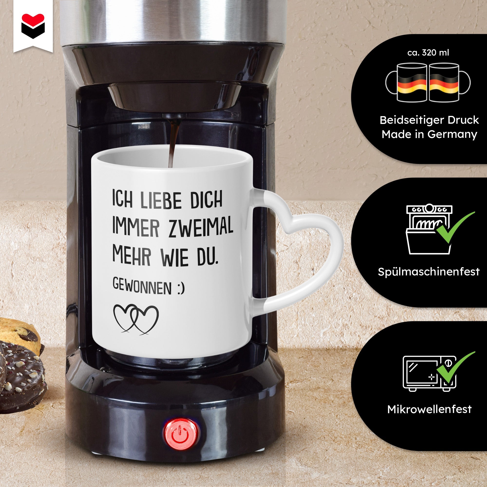 22Feels® Paar Geschenk zum Jahrestag, Hochzeitstag, Valentinstag etc. - Tasse mit Spruch (Herzhenkel, Weiss, 320ml)-Tasse Weiss Herzhenkel 320ml-22Feels