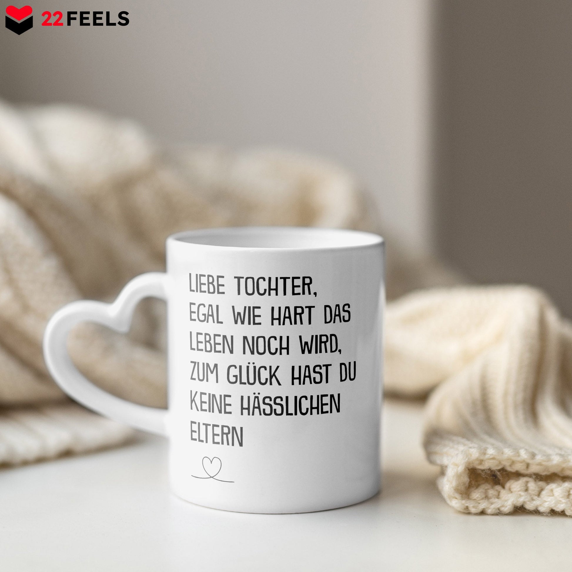 22Feels® Tochter Geschenk - Tasse mit Spruch (Herzhenkel, Weiss, 320ml)-Tasse Weiss Herzhenkel 320ml-22Feels