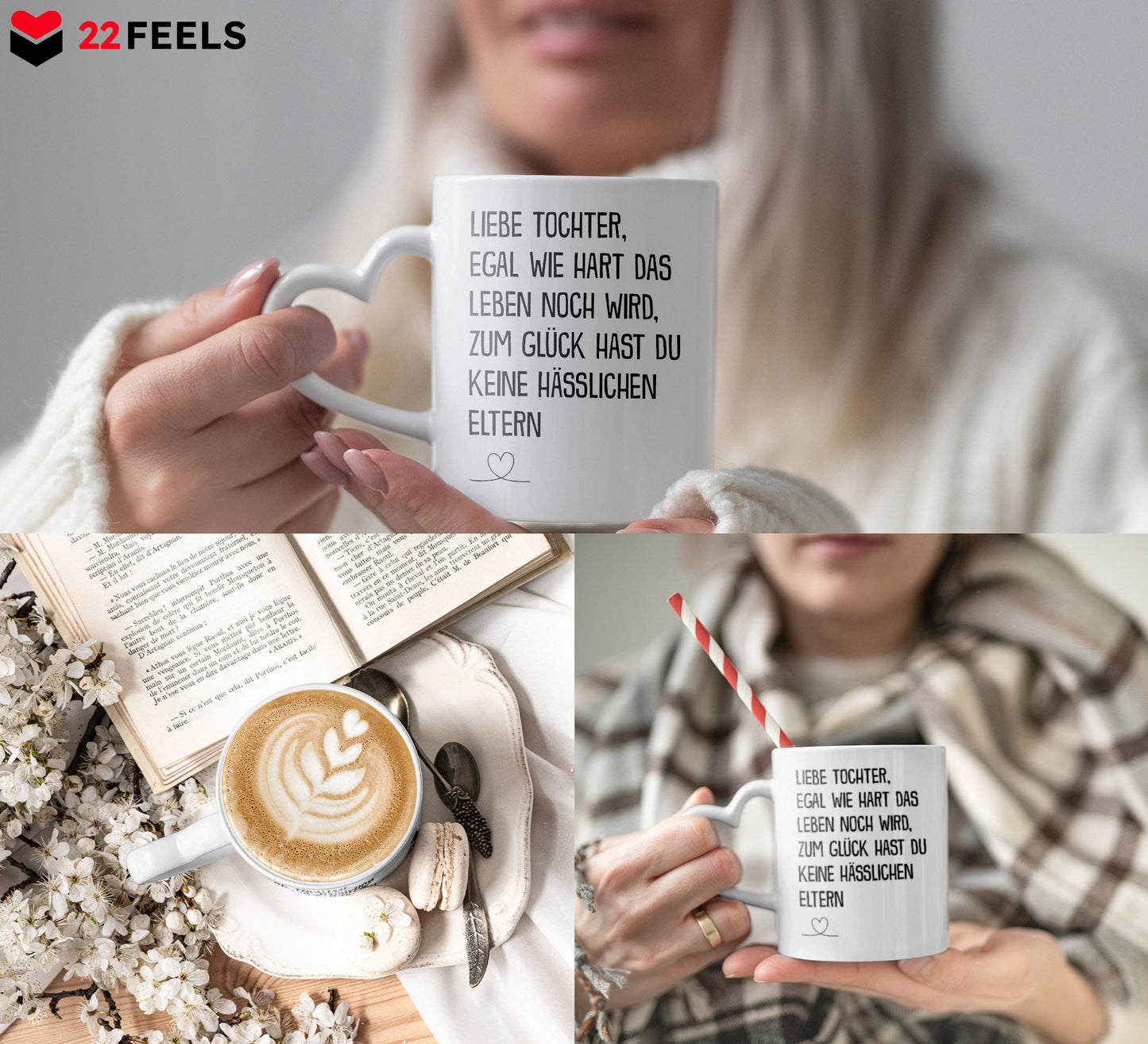 22Feels® Tochter Geschenk - Tasse mit Spruch (Herzhenkel, Weiss, 320ml)-Tasse Weiss Herzhenkel 320ml-22Feels