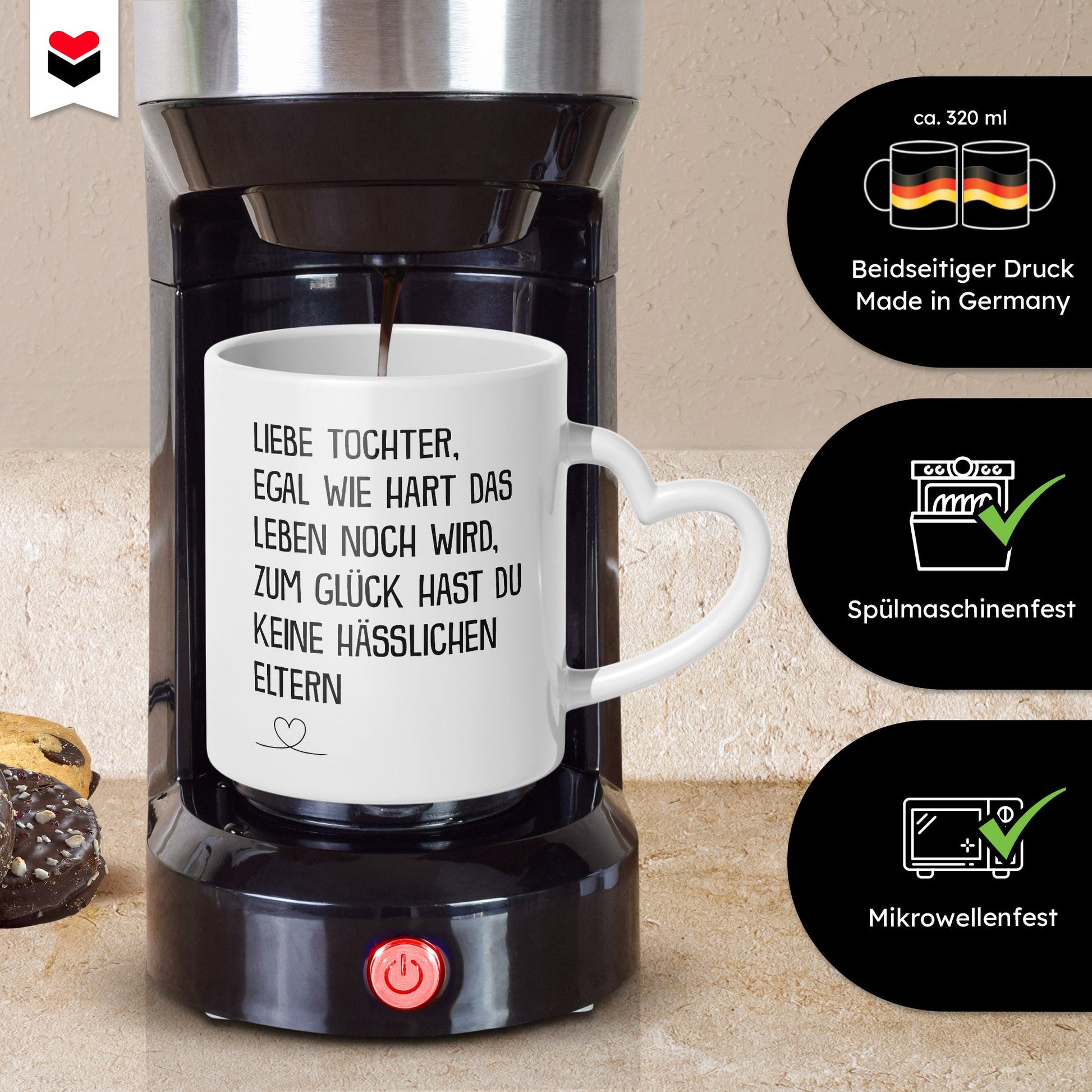 22Feels® Tochter Geschenk - Tasse mit Spruch (Herzhenkel, Weiss, 320ml)-Tasse Weiss Herzhenkel 320ml-22Feels