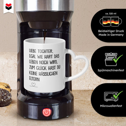 22Feels® Tochter Geschenk - Tasse mit Spruch (Herzhenkel, Weiss, 320ml)-Tasse Weiss Herzhenkel 320ml-22Feels