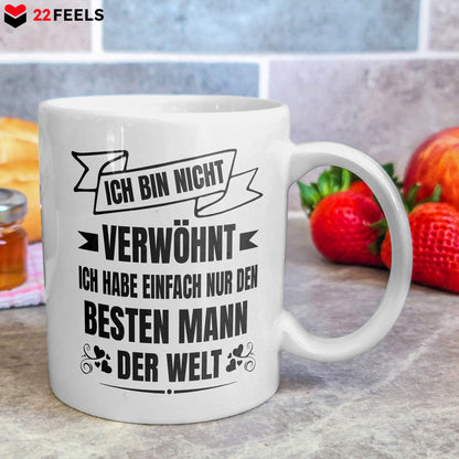 22Feels® Geschenk für Ehefrauen - Tasse mit Spruch: Nicht Verwöhnt (Weiss, 320ml)-Weisse Tasse 320ml-22Feels