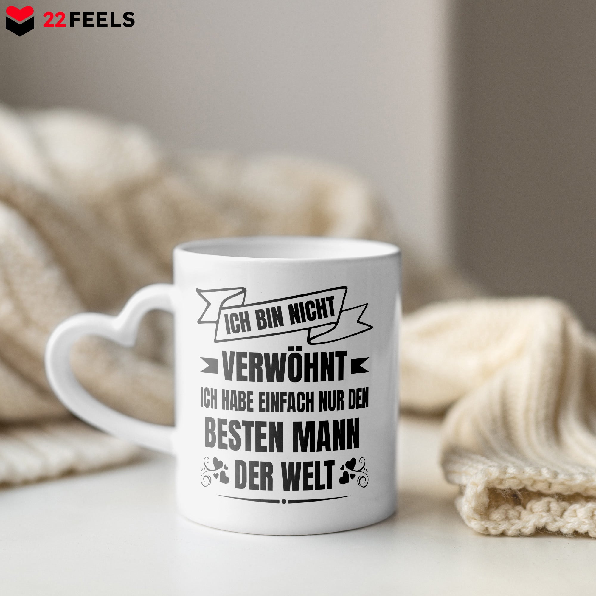 22Feels® Ehefrau Geschenk zum Hochzeitstag, Valentinstag etc. - Tasse mit Spruch (Herzhenkel, Weiss, 320ml)-Tasse Weiss Herzhenkel 320ml-22Feels