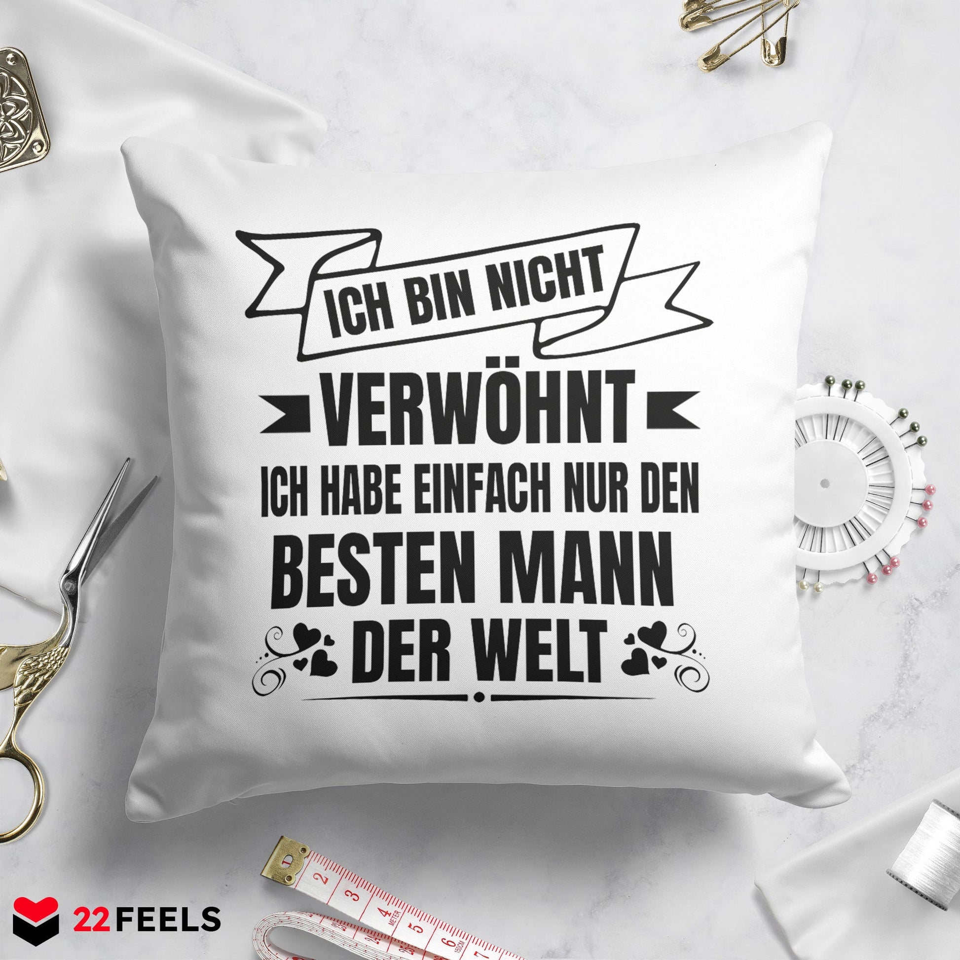 22Feels® Ehefrau Geschenk zum Hochzeitstag, Valentinstag etc. - Kissen mit Spruch (Weiss 40x40cm)-Kissen Weiss 40x40-22Feels