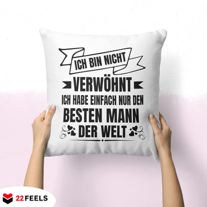 22Feels® Ehefrau Geschenk zum Hochzeitstag, Valentinstag etc. - Kissen mit Spruch (Weiss 40x40cm)-Kissen Weiss 40x40-22Feels
