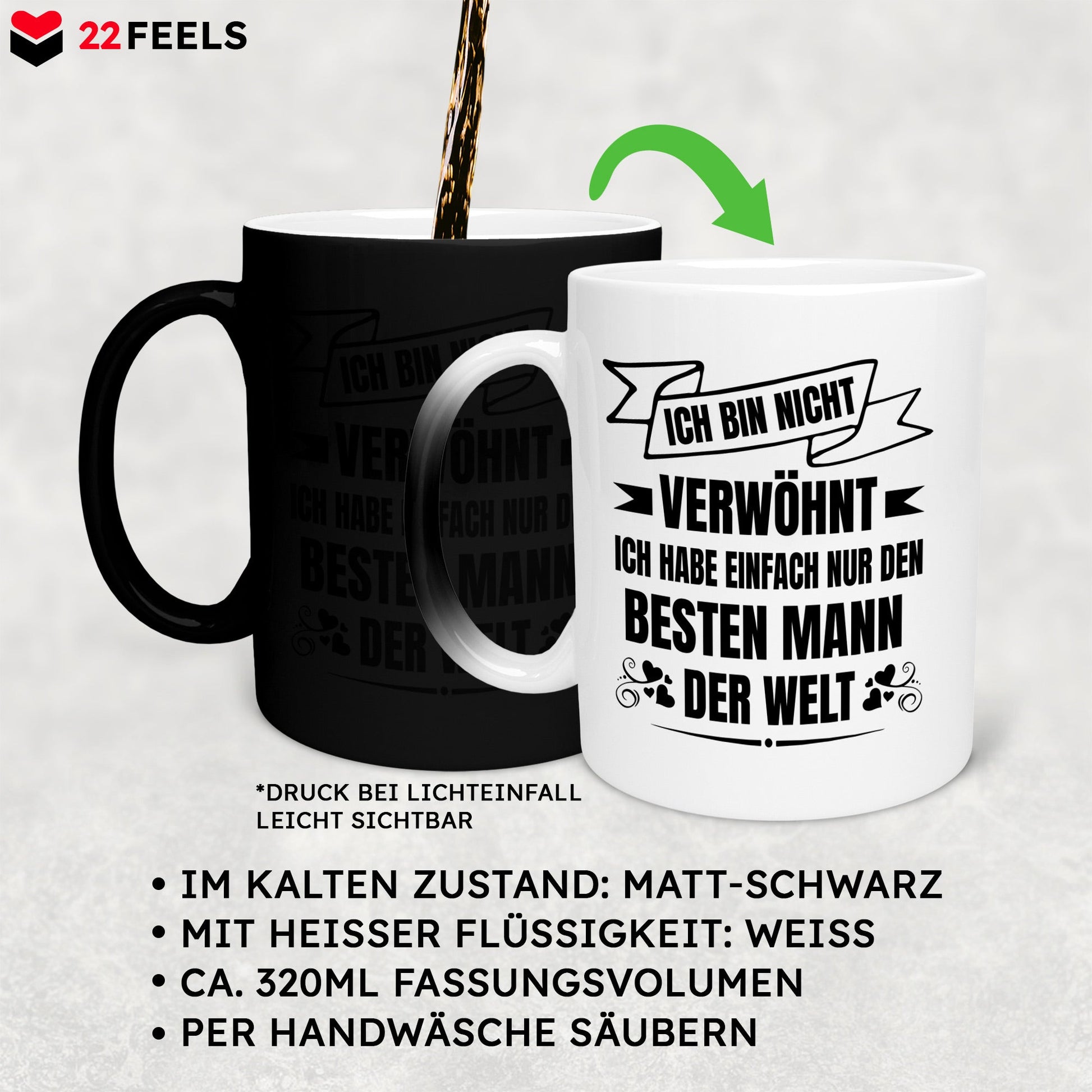 22Feels® Ehefrau Geschenk zum Hochzeitstag, Valentinstag etc. - Zaubertasse mit Spruch (Matt-Schwarz und Weiss, 320ml)-Farbwechsel Tasse Matt 320ml-22Feels