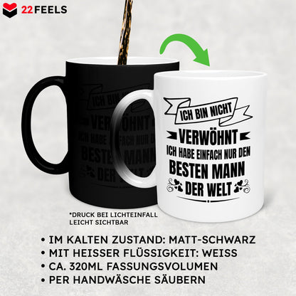 22Feels® Ehefrau Geschenk zum Hochzeitstag, Valentinstag etc. - Zaubertasse mit Spruch (Matt-Schwarz und Weiss, 320ml)-Farbwechsel Tasse Matt 320ml-22Feels
