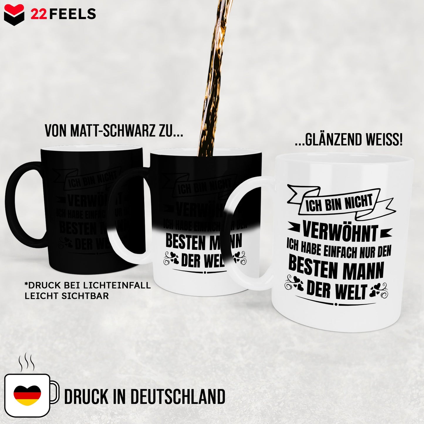 22Feels® Ehefrau Geschenk zum Hochzeitstag, Valentinstag etc. - Zaubertasse mit Spruch (Matt-Schwarz und Weiss, 320ml)-Farbwechsel Tasse Matt 320ml-22Feels
