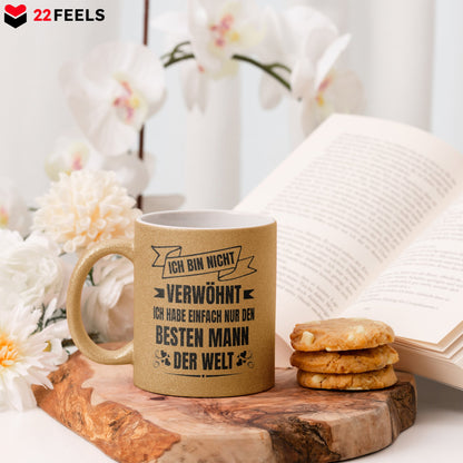 22Feels® Ehefrau Geschenk zum Hochzeitstag, Valentinstag etc. - Glitzertasse mit Spruch (Gold, 320ml)-Glitzertasse Gold 320ml-22Feels