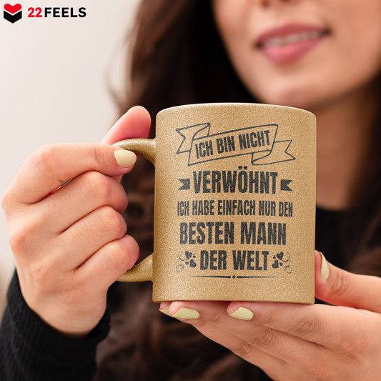 22Feels® Ehefrau Geschenk zum Hochzeitstag, Valentinstag etc. - Glitzertasse mit Spruch (Gold, 320ml)-Glitzertasse Gold 320ml-22Feels