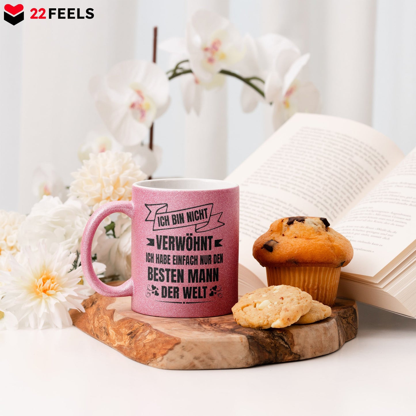22Feels® Ehefrau Geschenk zum Hochzeitstag, Valentinstag etc. - Glitzertasse mit Spruch (Pink, 320ml)-Glitzertasse Pink 320ml-22Feels