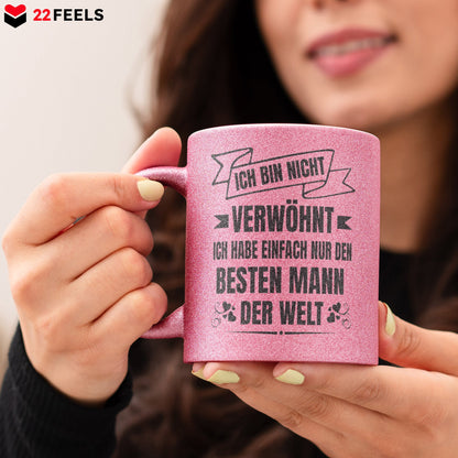 22Feels® Ehefrau Geschenk zum Hochzeitstag, Valentinstag etc. - Glitzertasse mit Spruch (Pink, 320ml)-Glitzertasse Pink 320ml-22Feels