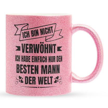 22Feels® Ehefrau Geschenk zum Hochzeitstag, Valentinstag etc. - Glitzertasse mit Spruch (Pink, 320ml)-Glitzertasse Pink 320ml-22Feels