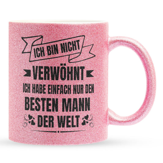 22Feels® Ehefrau Geschenk zum Hochzeitstag, Valentinstag etc. - Glitzertasse mit Spruch (Pink, 320ml)-Glitzertasse Pink 320ml-22Feels